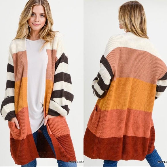 REMIND ME AGAIN COLOR BLOCK CARDIGAN- MAPLE - Picture 2 of 3